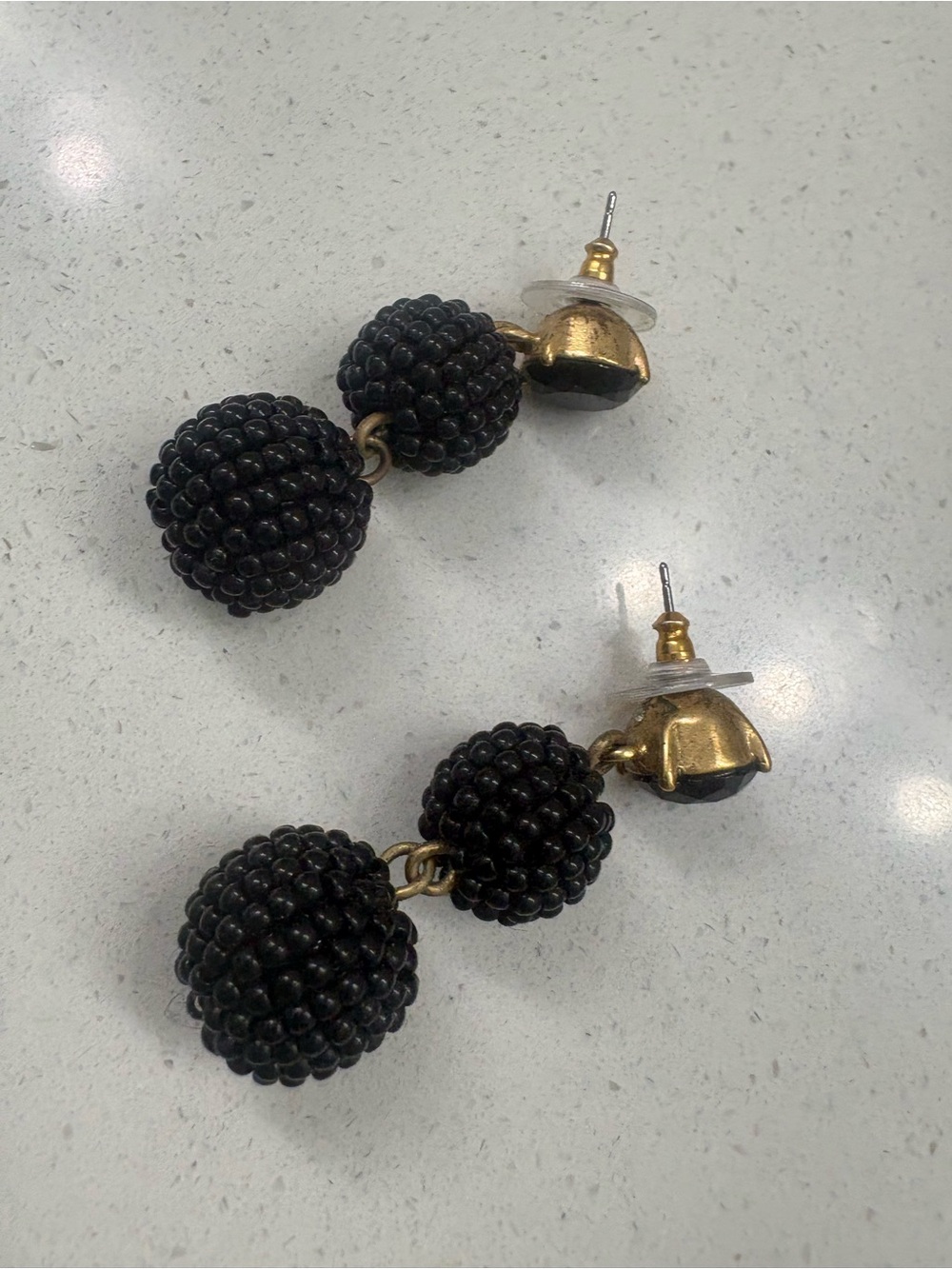 Fun Black Beaded Double-Drop Earrings - Gold Accent